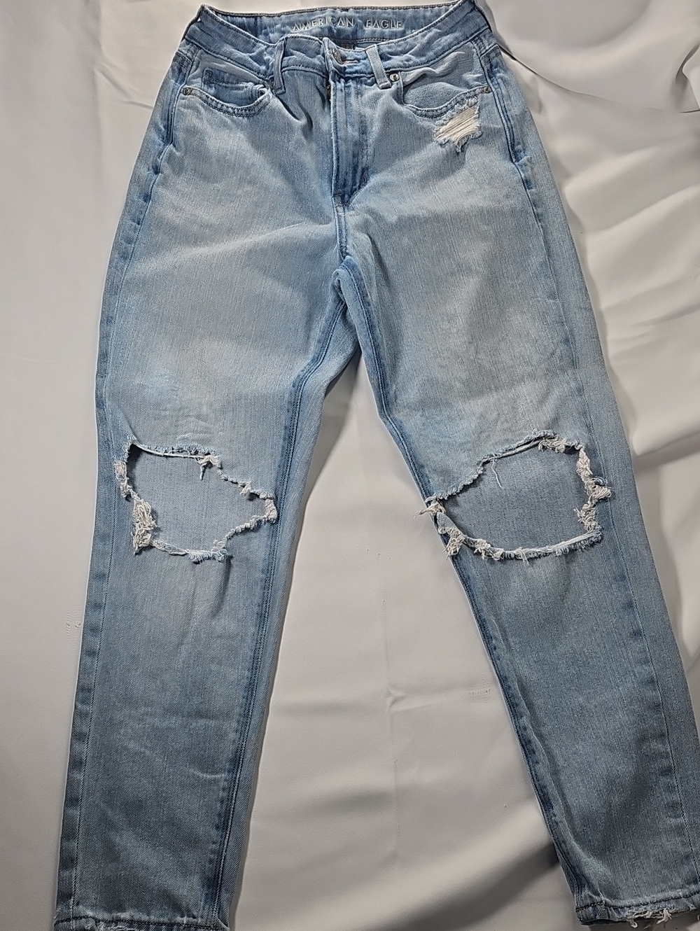 American Eagle Outfitters Pale Blue Distressed Straight-Leg Jeans